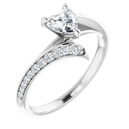 14K White Gold 5/8 CTW Heart Diamond Engagement Ring with Twisting Pavé Band