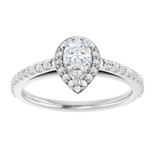 14K White Gold 5/8 CTW Pear-Cut Diamond Halo Pavé Engagement Ring