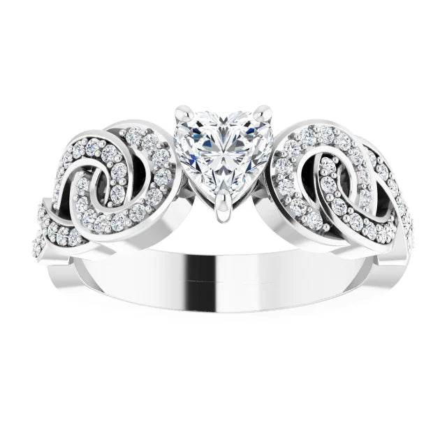 14K White Gold 7/8 CTW Heart Diamond Engagement Ring with Interlocking Halo Design
