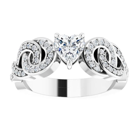 14K White Gold 7/8 CTW Heart Diamond Engagement Ring with Interlocking Halo Design