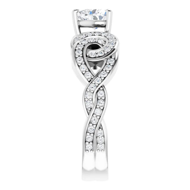 14K White Gold 7/8 CTW Heart Diamond Engagement Ring with Interlocking Halo Design