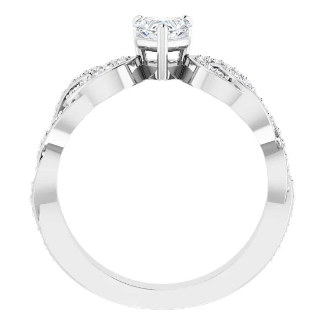14K White Gold 7/8 CTW Heart Diamond Engagement Ring with Interlocking Halo Design