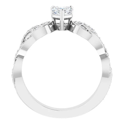 14K White Gold 7/8 CTW Heart Diamond Engagement Ring with Interlocking Halo Design