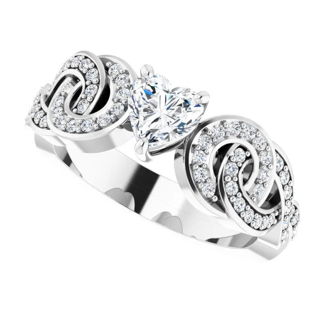 14K White Gold 7/8 CTW Heart Diamond Engagement Ring with Interlocking Halo Design
