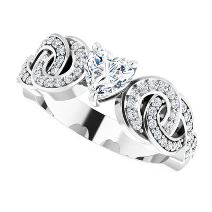 14K White Gold 7/8 CTW Heart Diamond Engagement Ring with Interlocking Halo Design