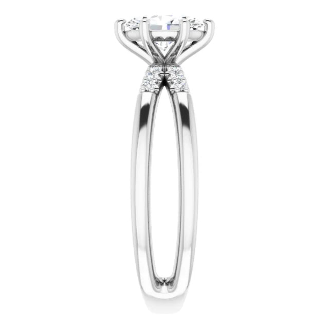 14K White Gold 7/8 CTW Oval-Cut Diamond Double Row Engagement Ring with Double Split Shank