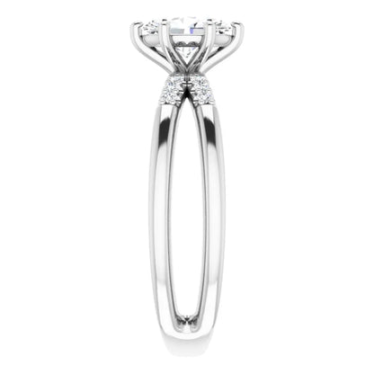 14K White Gold 7/8 CTW Oval-Cut Diamond Double Row Engagement Ring with Double Split Shank
