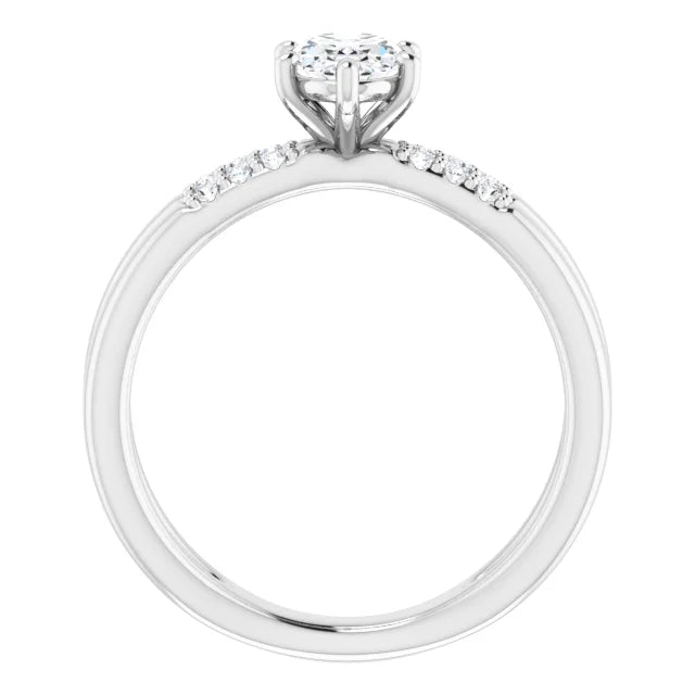 14K White Gold 7/8 CTW Oval-Cut Diamond Double Row Engagement Ring with Double Split Shank