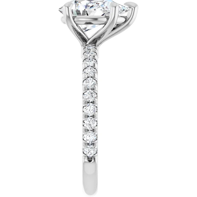 14K White Gold 9/10 CTW Marquise-Cut Diamond Engagement Ring with Pavé Band