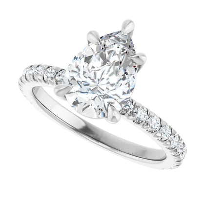14K White Gold 9/10 CTW Marquise-Cut Diamond Engagement Ring with Pavé Band