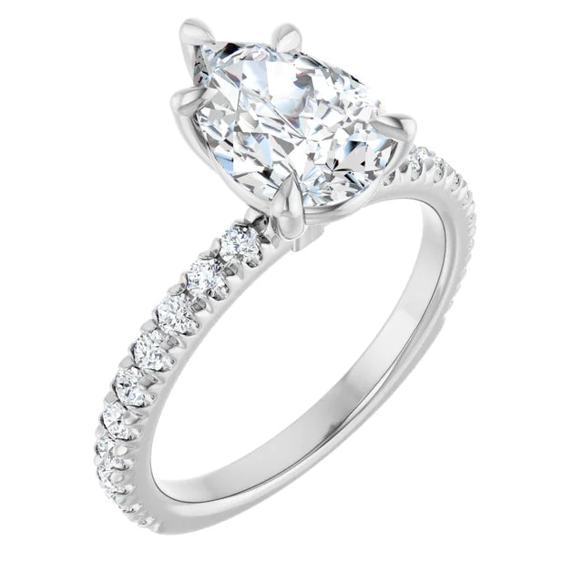 14K White Gold 9/10 CTW Marquise-Cut Diamond Engagement Ring with Pavé Band