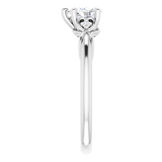 14K White Gold 9/10 CTW Pear-Cut Diamond Engagement Ring with Baguette and Round Halo Accents