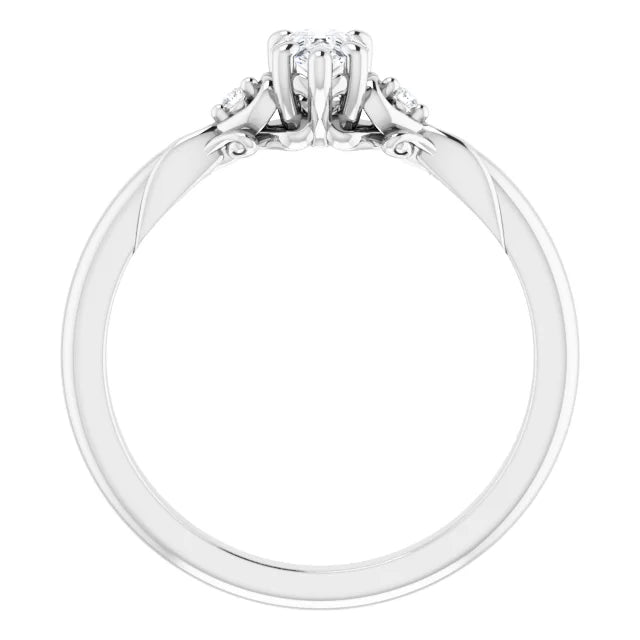 14K White Gold 9/10 CTW Pear-Cut Diamond Engagement Ring with Baguette and Round Halo Accents