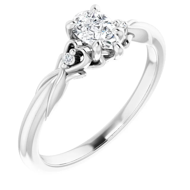 14K White Gold 9/10 CTW Pear-Cut Diamond Engagement Ring with Baguette and Round Halo Accents