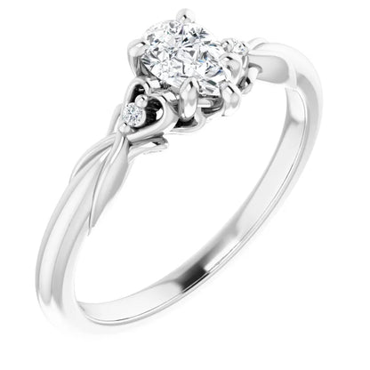 14K White Gold 9/10 CTW Pear-Cut Diamond Engagement Ring with Baguette and Round Halo Accents