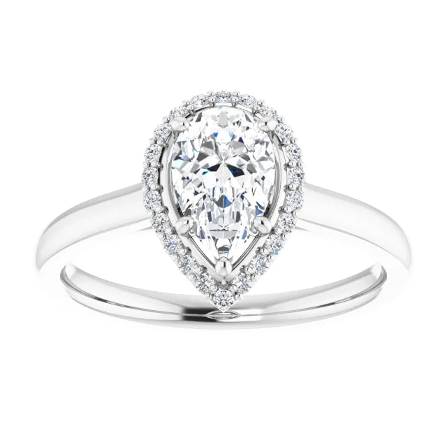 14K White Gold 9/10 CTW Pear-Cut Diamond Halo Engagement Ring