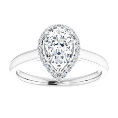 14K White Gold 9/10 CTW Pear-Cut Diamond Halo Engagement Ring