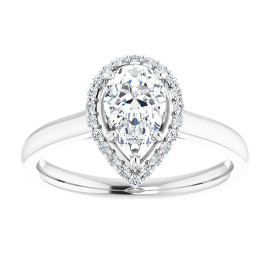 14K White Gold 9/10 CTW Pear-Cut Diamond Halo Engagement Ring