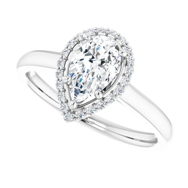 14K White Gold 9/10 CTW Pear-Cut Diamond Halo Engagement Ring