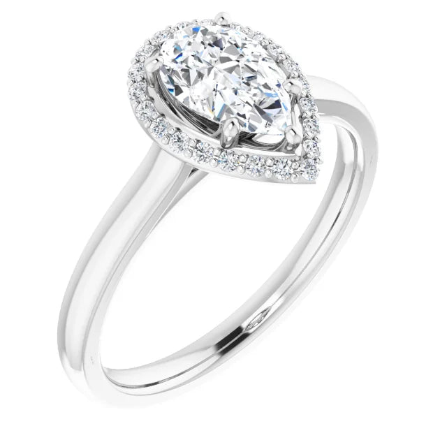 14K White Gold 9/10 CTW Pear-Cut Diamond Halo Engagement Ring