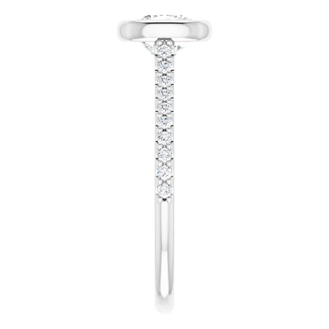 14K White Gold Cushion-Cut Diamond Bezel Engagement Ring with Pavé Accents