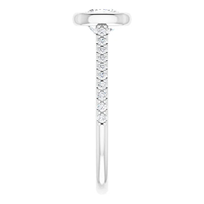 14K White Gold Cushion-Cut Diamond Bezel Engagement Ring with Pavé Accents