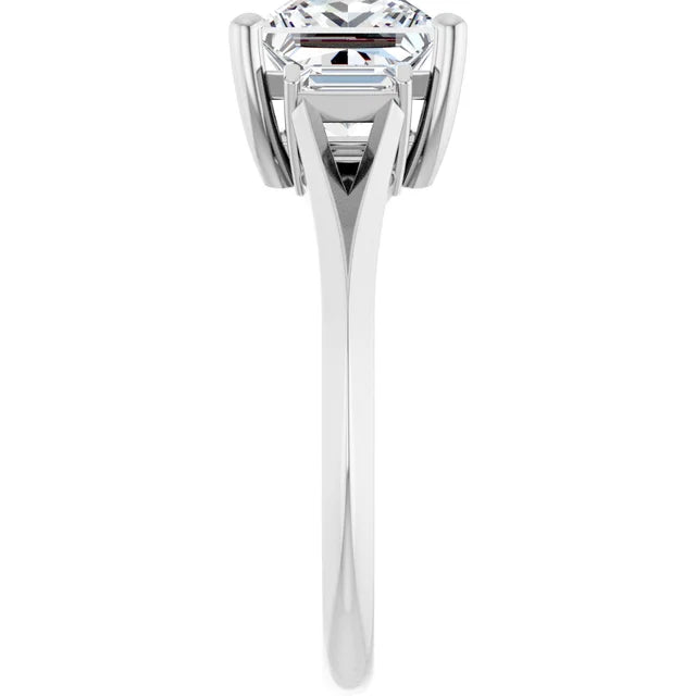 14K White Gold Princess Cut 1 1/4 CT Diamond Engagement Ring with Baguette Side Stones