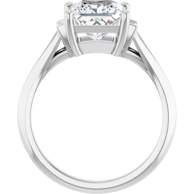 14K White Gold Princess Cut 1 1/4 CT Diamond Engagement Ring with Baguette Side Stones