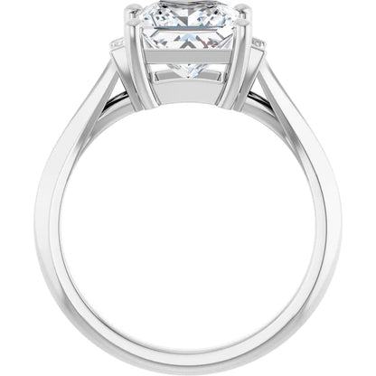 14K White Gold Princess Cut 1 1/4 CT Diamond Engagement Ring with Baguette Side Stones