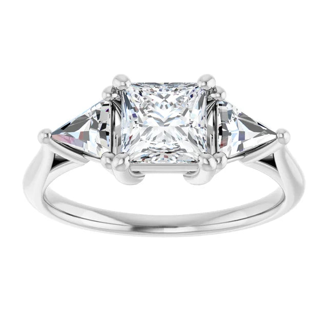 14K White Gold 1 3/8 CTW Princess-Cut Diamond Engagement Ring with Trillion Accents
