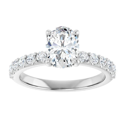 14K White Gold 1 1/2 CTW Oval-Cut Diamond Engagement Ring with Graduated Round Accents