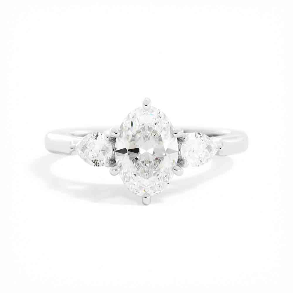 Three Stone Oval and Pear Shaped Diamond Ring