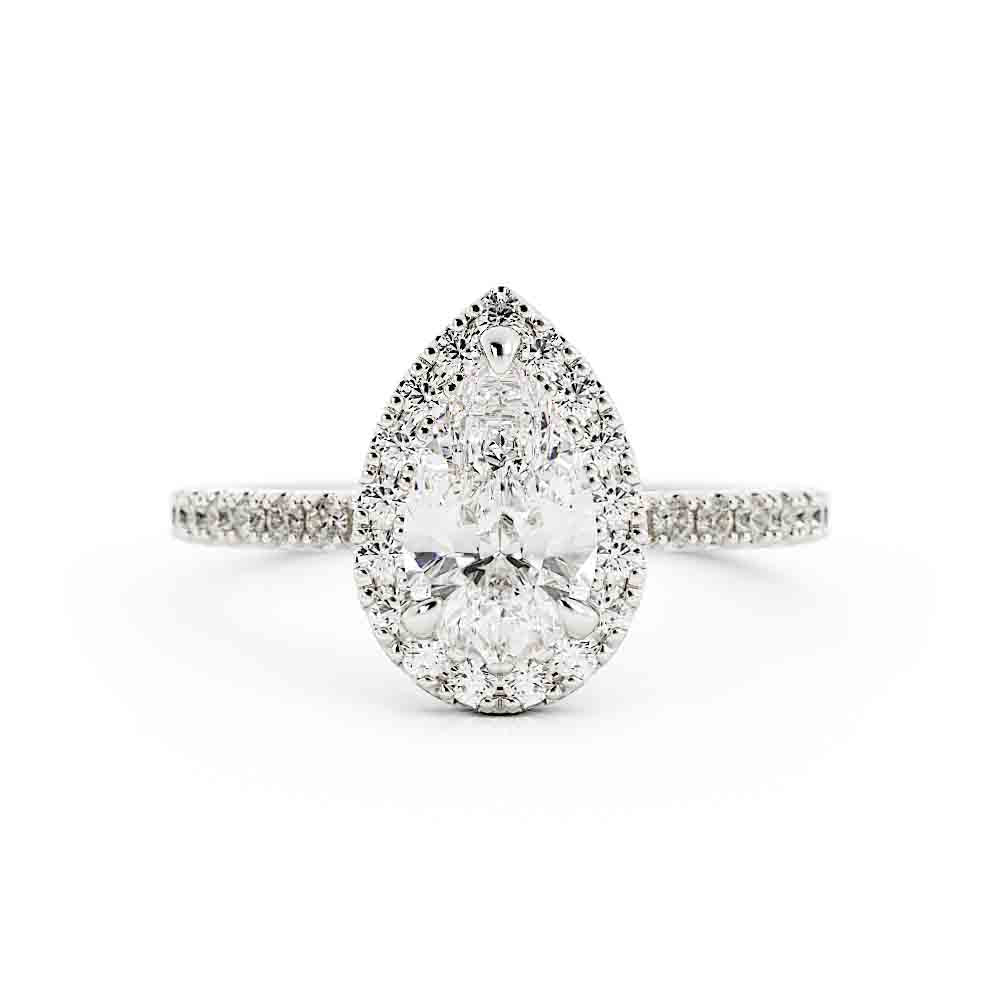 Pear Shaped Center With Halo Diamond Ring