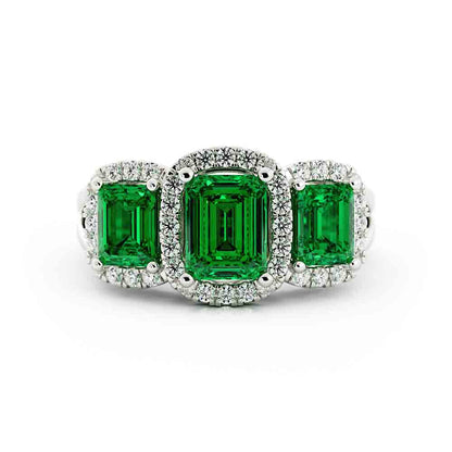 3 Emerald Cut With Diamond Halos