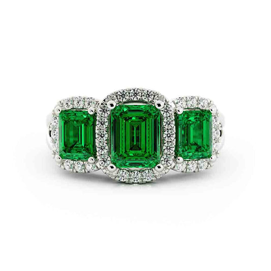 3 Emerald Cut With Diamond Halos