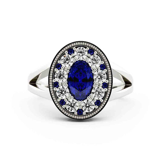 Oval Blue Sapphire And Diamond Ring