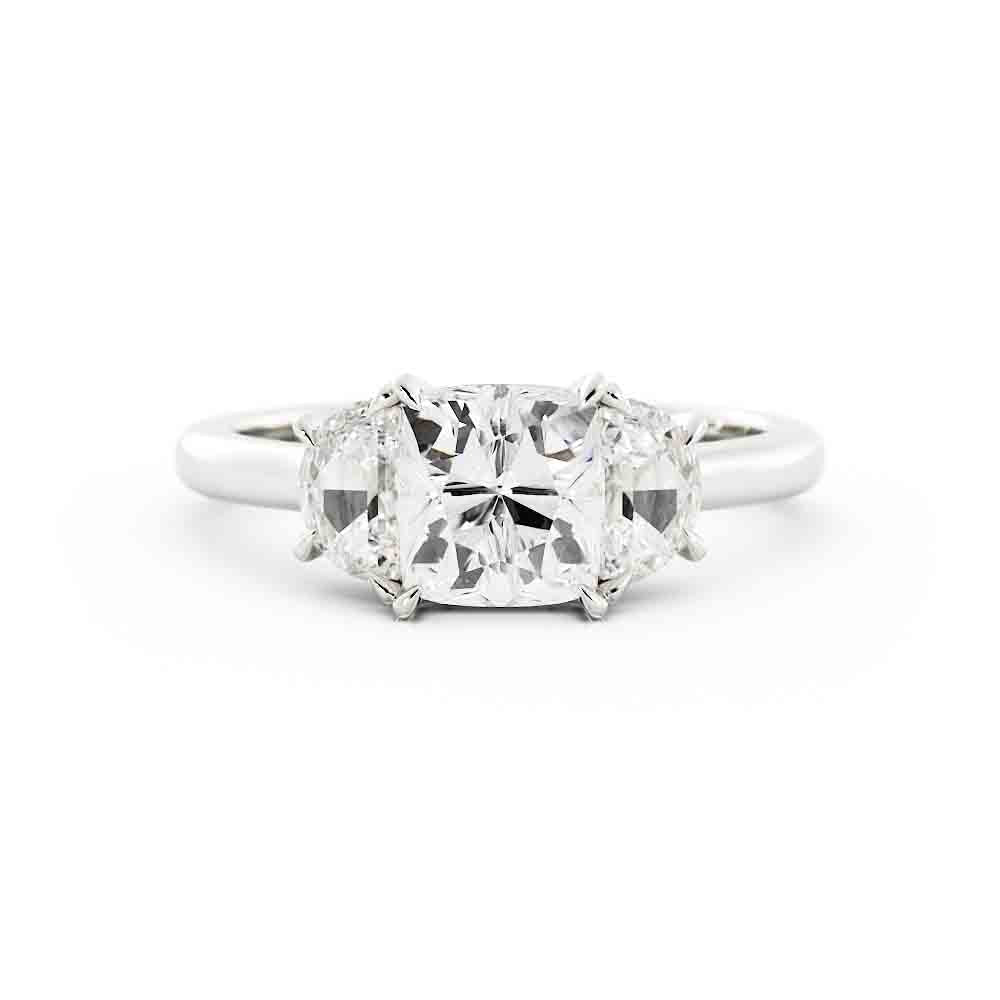 Cushion Center With Half Moon Side Diamond Ring