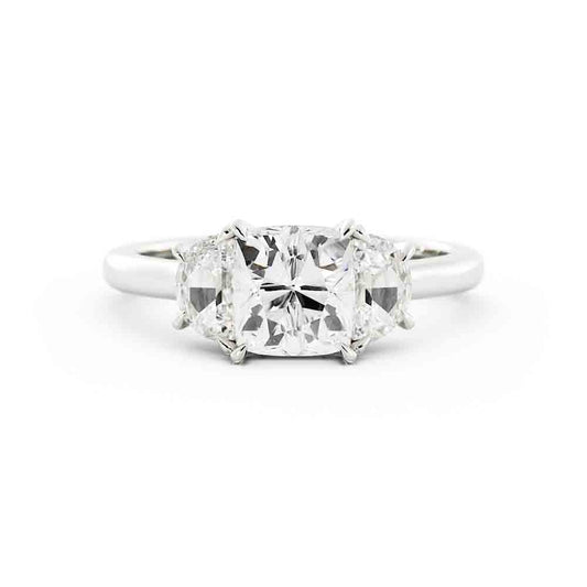 Cushion Center With Half Moon Side Diamond Ring