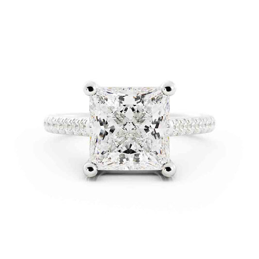French Cut Pave’ Side Diamond With Princess Center Engagement Ring