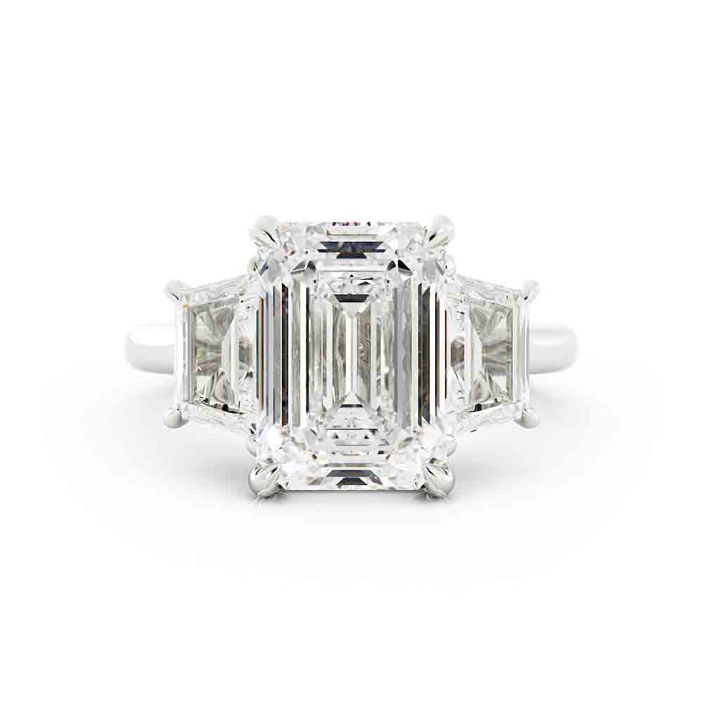 Emerald Cut Diamond Center With Trap Side Diamond Ring