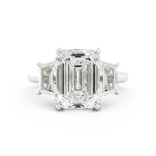 Emerald Cut Diamond Center With Trap Side Diamond Ring