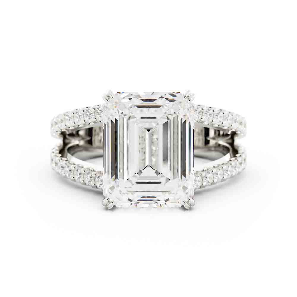 Split Shank Round Diamond Ring With Emerald Cut Center