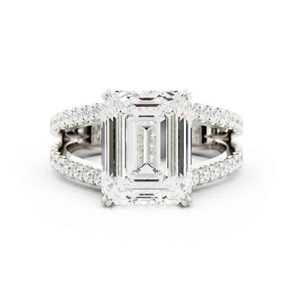 Split Shank Round Diamond Ring With Emerald Cut Center