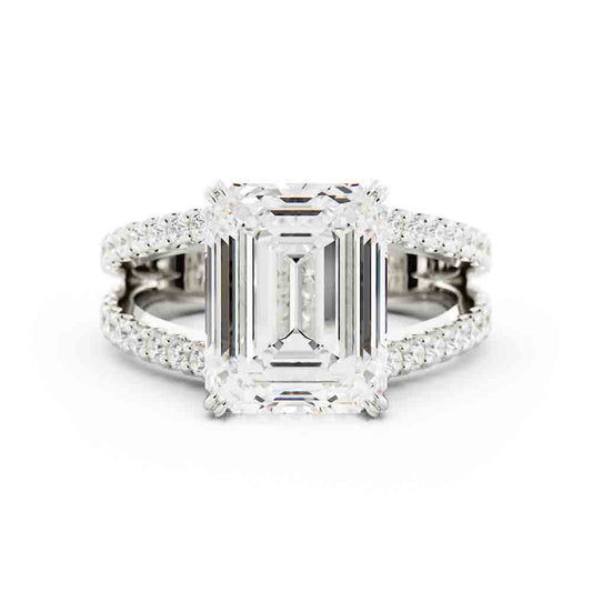Split Shank Round Diamond Ring With Emerald Cut Center