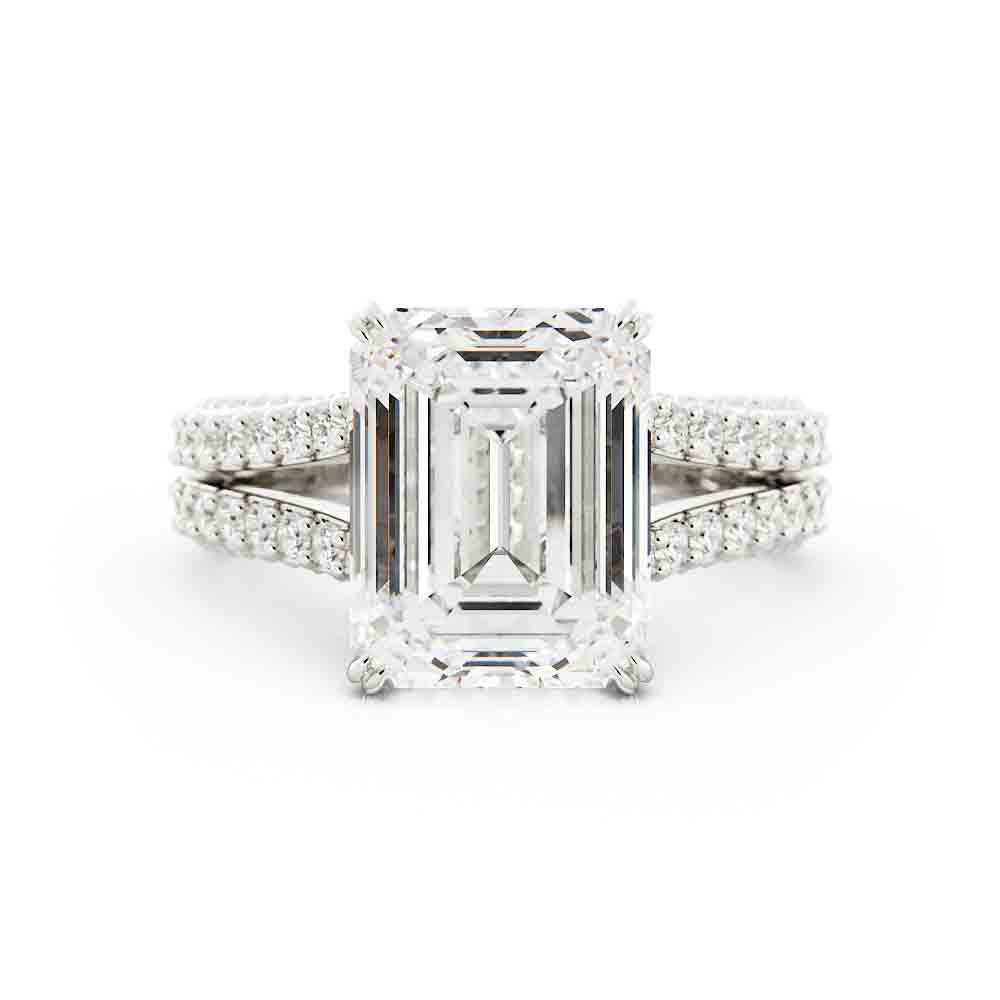 Split Shank Round Diamond Ring With Emerald Cut Center