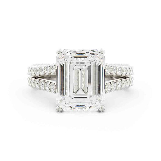 Split Shank Round Diamond Ring With Emerald Cut Center