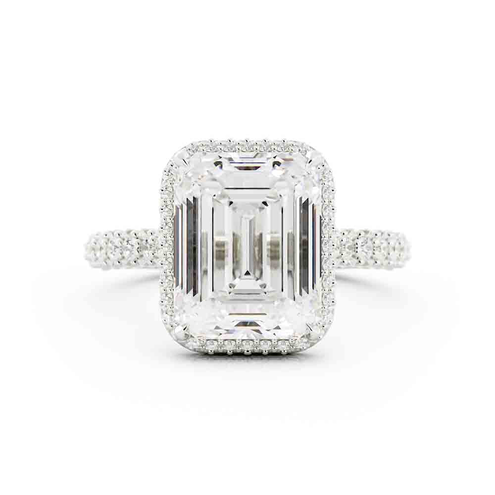 3 Sided Pave Diamond Ring with Halo