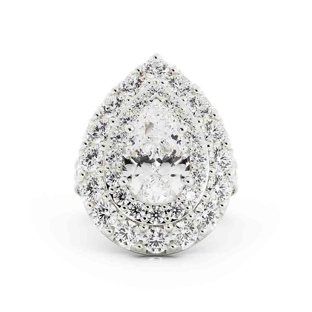 Double Halo Pear Shaped Diamond Ring