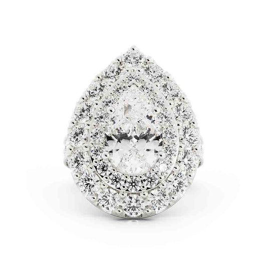 Double Halo Pear Shaped Diamond Ring
