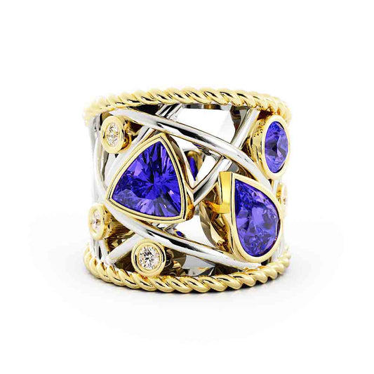 Tanzanite and Diamond Wide Band Ring